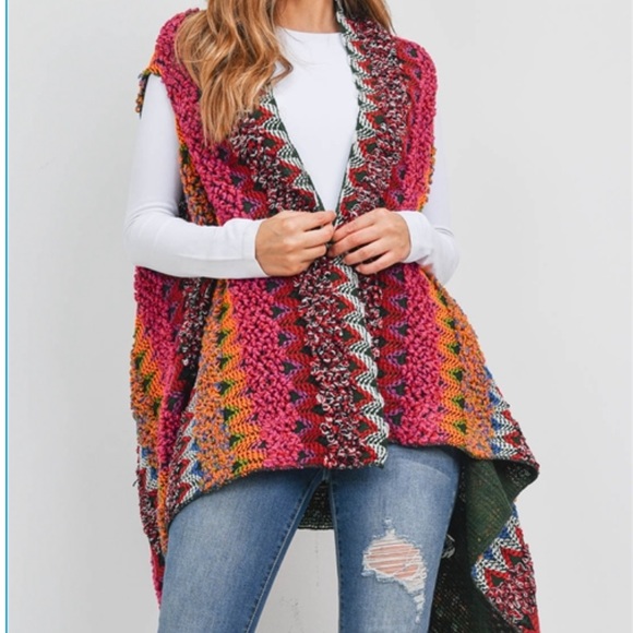 Vibrant Knit Crochet Sweater Vest - Picture 2 of 7